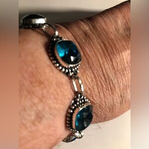 Blue Topaz Stamped 925 Sterling Silver Bracelet